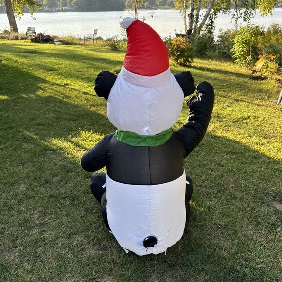Holiday Time PANDA 3.5 Ft Tall Inflatable With Santa Hat - Picture 3 of 4